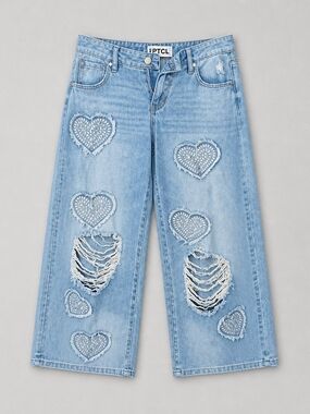TCL Light Blue Wide-Leg Jeans with Heart Patch Details